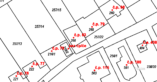 Černolice 83 na parcele st. 268 v KÚ Černolice, Katastrální mapa