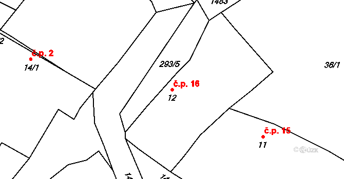Řevnov 16, Chotoviny na parcele st. 12 v KÚ Řevnov, Katastrální mapa