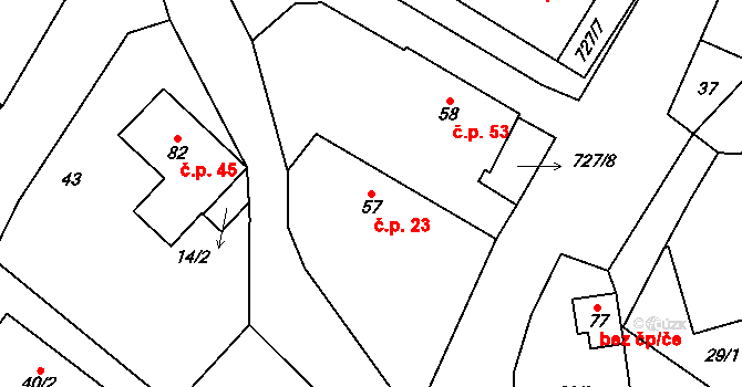 Zdebořice 23, Plánice na parcele st. 57 v KÚ Zdebořice, Katastrální mapa