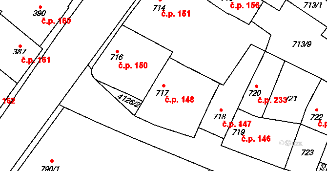 Jakubské Předměstí 148, Jaroměř na parcele st. 717 v KÚ Jaroměř, Katastrální mapa