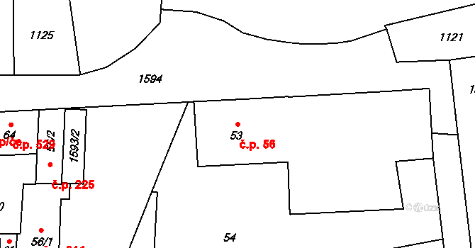 Hronov 56 na parcele st. 53 v KÚ Hronov, Katastrální mapa