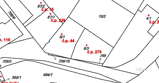 Trnová 279 na parcele st. 6/3 v KÚ Trnová u Plzně, Katastrální mapa