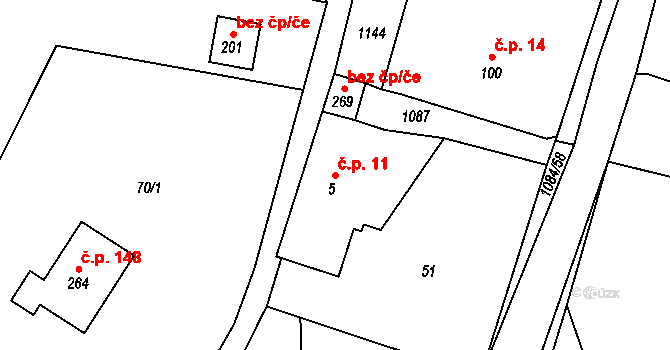 Masákova Lhota 11, Zdíkov na parcele st. 5 v KÚ Masákova Lhota, Katastrální mapa