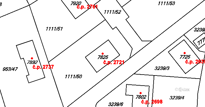 Cheb 2721 na parcele st. 7825 v KÚ Cheb, Katastrální mapa