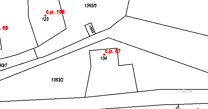 Lukavec 87, Fulnek na parcele st. 104 v KÚ Lukavec u Bílovce, Katastrální mapa