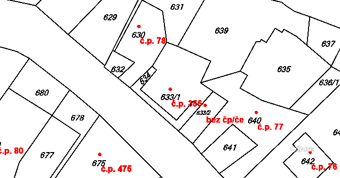 Butovice 355, Studénka na parcele st. 633/1 v KÚ Butovice, Katastrální mapa