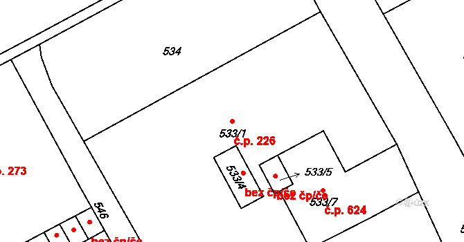Suchdol nad Odrou 226 na parcele st. 533/1 v KÚ Suchdol nad Odrou, Katastrální mapa