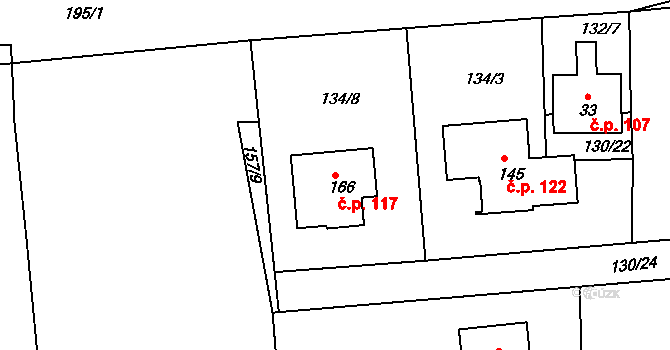 Rozkoš 117, Humpolec na parcele st. 166 v KÚ Rozkoš u Humpolce, Katastrální mapa