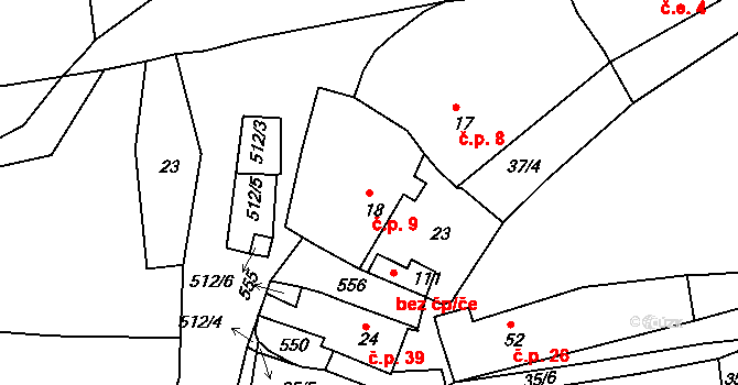 Kloušov 9, Merklín na parcele st. 18 v KÚ Kloušov, Katastrální mapa