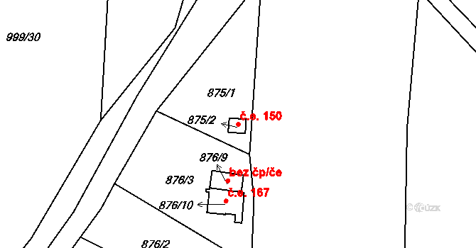 Senec 150, Zruč-Senec na parcele st. 875/2 v KÚ Senec u Plzně, Katastrální mapa