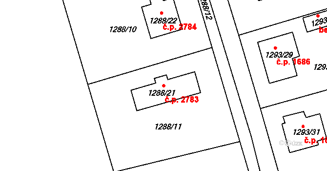 Roudnice nad Labem 2783 na parcele st. 1288/21 v KÚ Roudnice nad Labem, Katastrální mapa