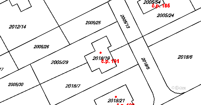 Mizerov 191, Karviná na parcele st. 2018/19 v KÚ Karviná-město, Katastrální mapa