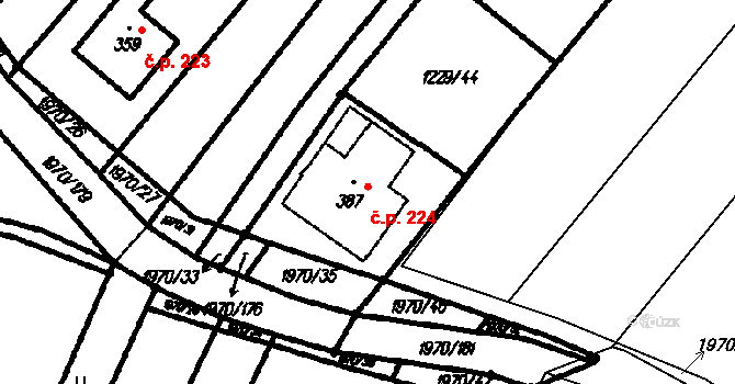 Kloboučky 224, Bučovice na parcele st. 387 v KÚ Kloboučky, Katastrální mapa
