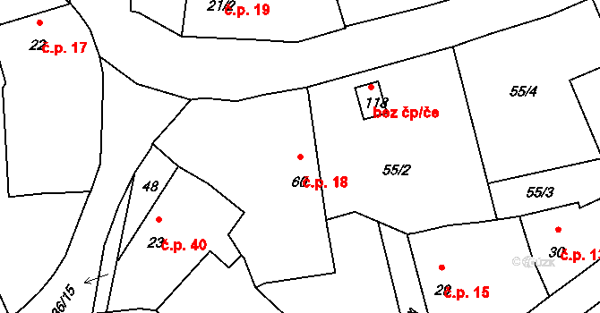 Horšice 18 na parcele st. 60 v KÚ Horšice, Katastrální mapa