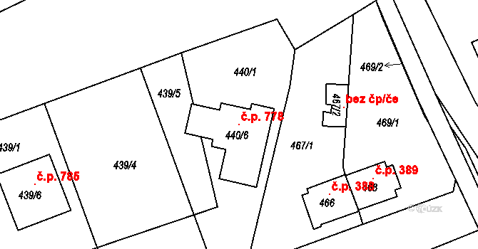 Proboštov 778 na parcele st. 440/6 v KÚ Proboštov u Teplic, Katastrální mapa