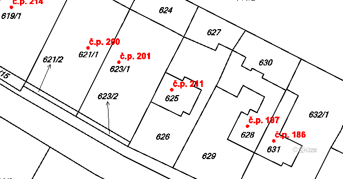 Rychlov 211, Bystřice pod Hostýnem na parcele st. 625 v KÚ Rychlov u Bystřice pod Hostýnem, Katastrální mapa