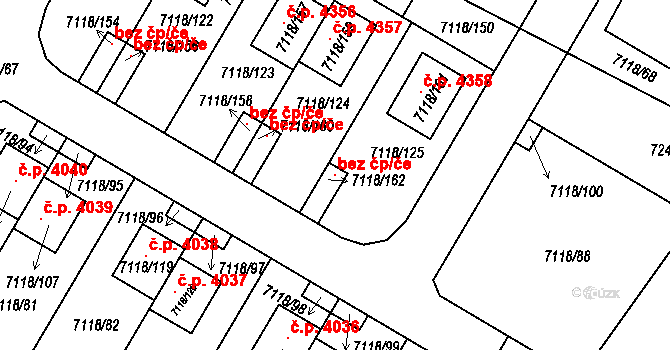 Mělník 105837733 na parcele st. 7118/162 v KÚ Mělník, Katastrální mapa