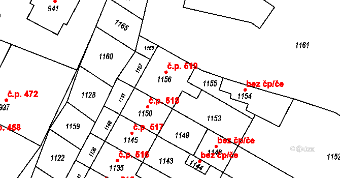 Otaslavice 519 na parcele st. 1156 v KÚ Otaslavice, Katastrální mapa