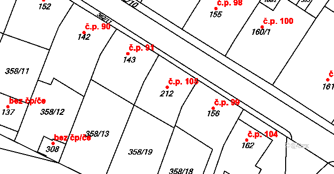 Mramotice 105, Znojmo na parcele st. 212 v KÚ Mramotice, Katastrální mapa