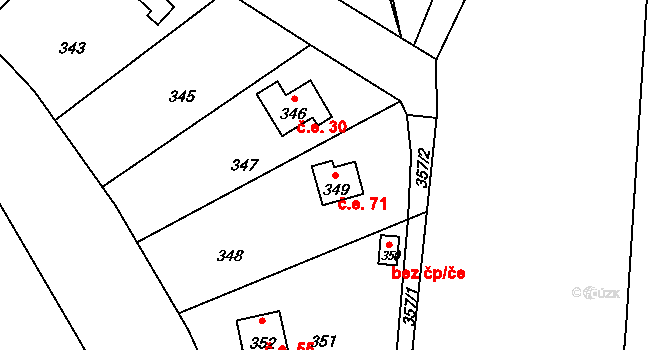Dojetřice 71, Sázava na parcele st. 349 v KÚ Dojetřice, Katastrální mapa