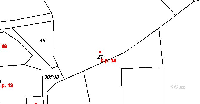 Březová 14, Úmonín na parcele st. 21 v KÚ Březová u Úmonína, Katastrální mapa