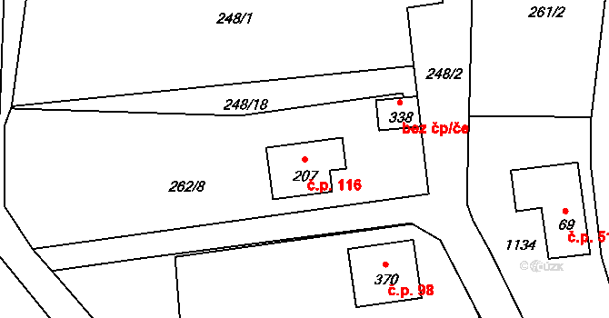 Dubina 116, Šemnice na parcele st. 207 v KÚ Šemnice, Katastrální mapa