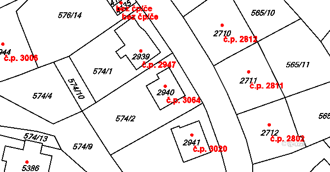 Jablonec nad Nisou 3064 na parcele st. 2940 v KÚ Jablonec nad Nisou, Katastrální mapa