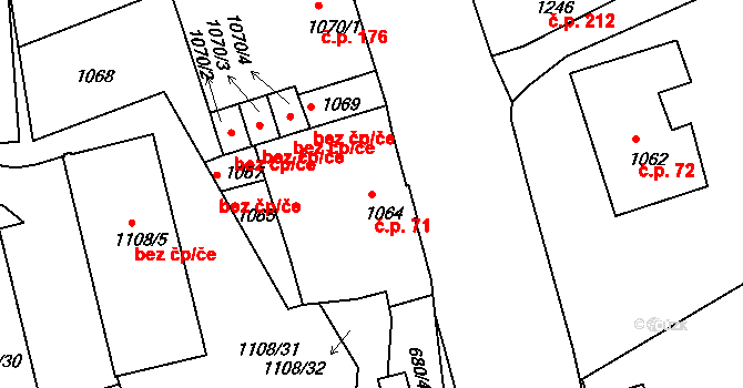 Mšeno nad Nisou 71, Jablonec nad Nisou na parcele st. 1064 v KÚ Mšeno nad Nisou, Katastrální mapa