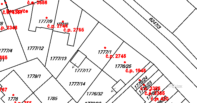 Jihlava 2745 na parcele st. 1777/1 v KÚ Jihlava, Katastrální mapa