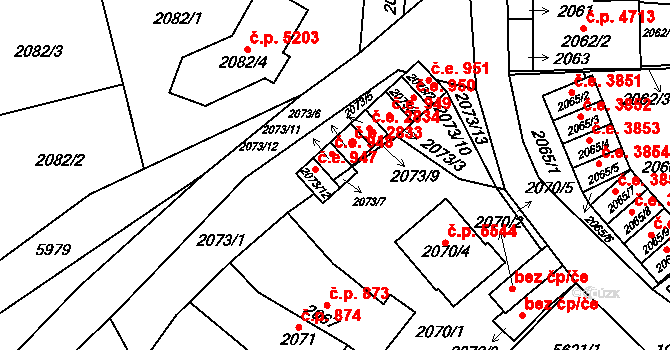 Jihlava 948 na parcele st. 2073/11 v KÚ Jihlava, Katastrální mapa
