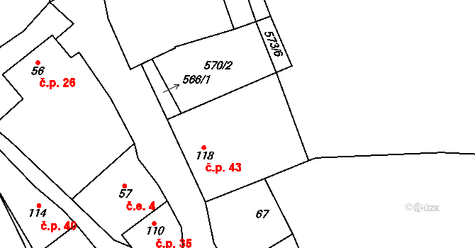 Nabdín 43, Černuc na parcele st. 118 v KÚ Nabdín, Katastrální mapa