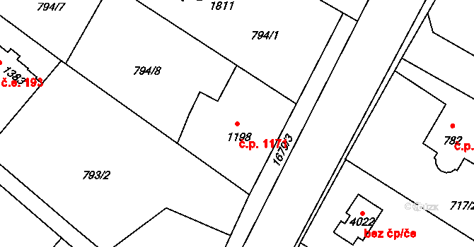 Říčany 1171 na parcele st. 1198 v KÚ Říčany u Prahy, Katastrální mapa