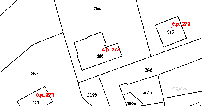 Nový Jáchymov 273 na parcele st. 586 v KÚ Nový Jáchymov, Katastrální mapa