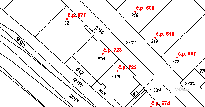 Šardice 723 na parcele st. 61/4 v KÚ Šardice, Katastrální mapa