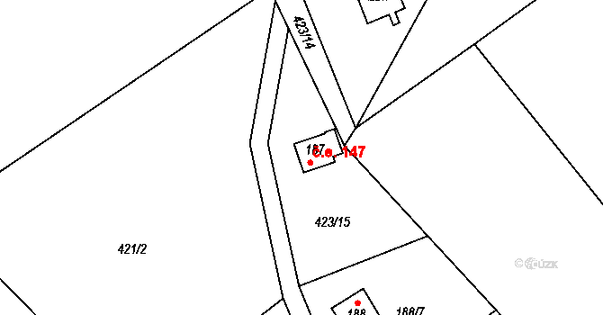 Rounek 147, Vyskytná nad Jihlavou na parcele st. 187 v KÚ Rounek, Katastrální mapa