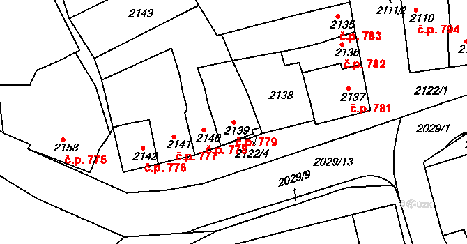 Slavíkovice 779, Rousínov na parcele st. 2139 v KÚ Rousínov u Vyškova, Katastrální mapa