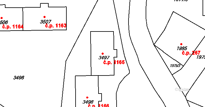 Rýmařov 1165 na parcele st. 3497 v KÚ Rýmařov, Katastrální mapa