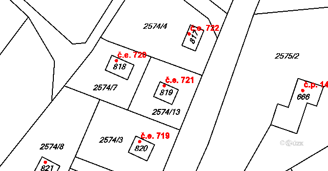 Kunčice pod Ondřejníkem 721 na parcele st. 819 v KÚ Kunčice pod Ondřejníkem, Katastrální mapa