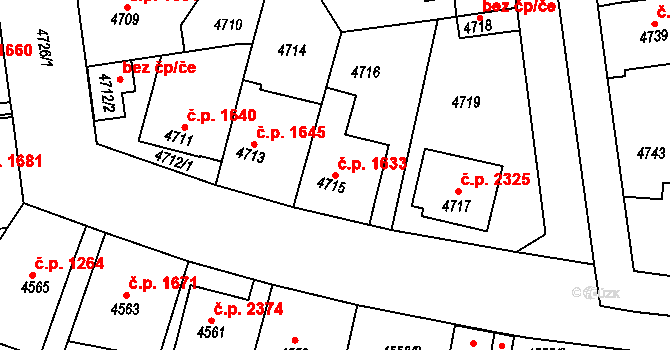 Kročehlavy 1633, Kladno na parcele st. 4715 v KÚ Kročehlavy, Katastrální mapa