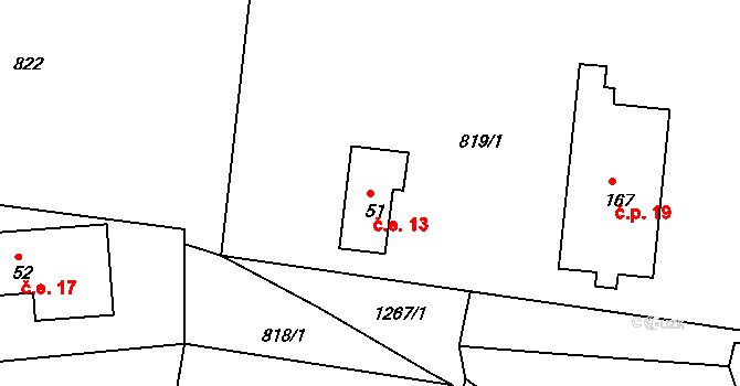 Arnoltice 13, Bulovka na parcele st. 51 v KÚ Arnoltice u Bulovky, Katastrální mapa