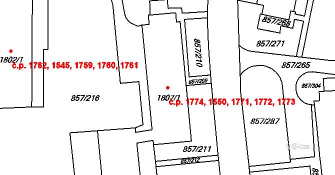 Blansko 1550,1771,1772,1773, na parcele st. 1807/1 v KÚ Blansko, Katastrální mapa