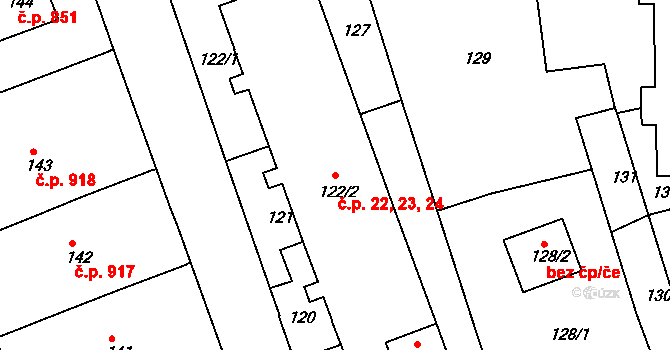 Mnichovo Hradiště 22,23,24 na parcele st. 122/2 v KÚ Mnichovo Hradiště, Katastrální mapa