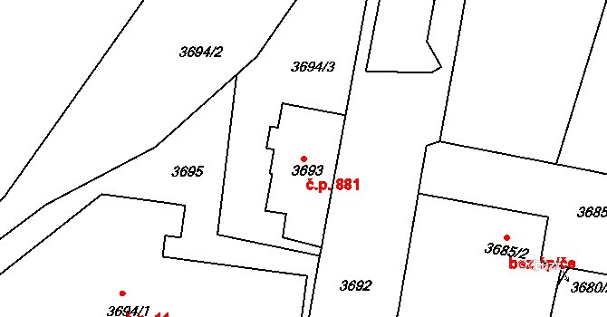 Děčín V-Rozbělesy 881, Děčín na parcele st. 3693 v KÚ Podmokly, Katastrální mapa