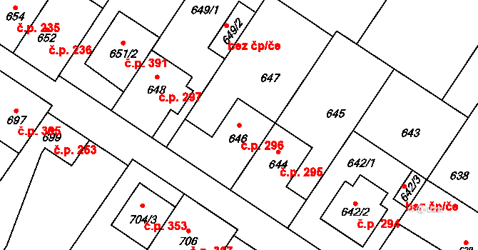 Křelov 296, Křelov-Břuchotín na parcele st. 646 v KÚ Křelov, Katastrální mapa