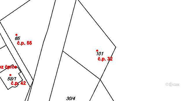 Benkov 32, Uničov na parcele st. 101 v KÚ Benkov u Střelic, Katastrální mapa