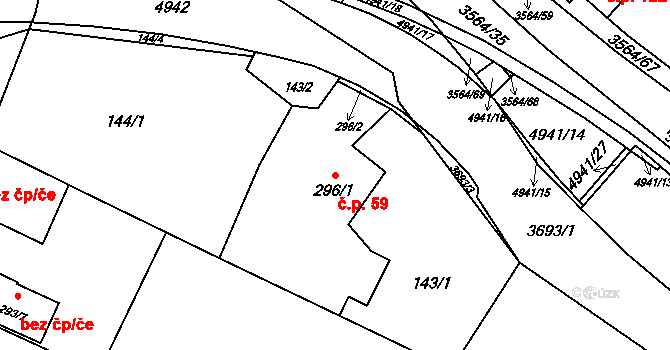 Rožnov pod Radhoštěm 59 na parcele st. 296/1 v KÚ Rožnov pod Radhoštěm, Katastrální mapa