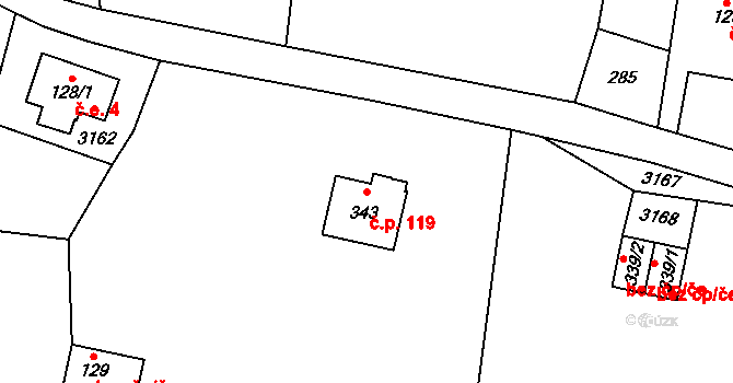 Lichkov 119 na parcele st. 343 v KÚ Lichkov, Katastrální mapa
