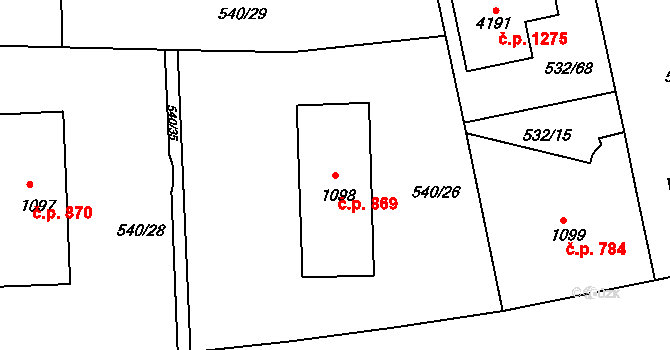 Strakonice I 869, Strakonice na parcele st. 1098 v KÚ Strakonice, Katastrální mapa