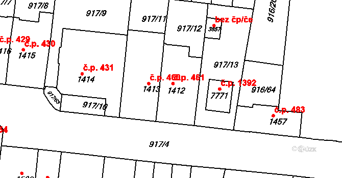 Horka-Domky 461, Třebíč na parcele st. 1412 v KÚ Třebíč, Katastrální mapa