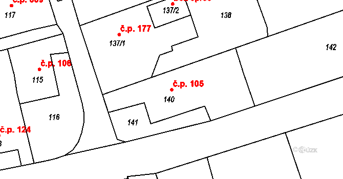 Záblatí 105, Bohumín na parcele st. 140 v KÚ Záblatí u Bohumína, Katastrální mapa